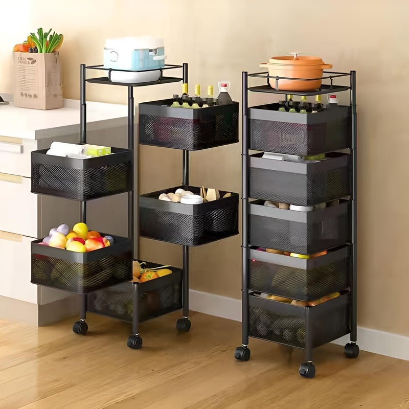 REWOP Kitchen Trolley with Wheels Kitchen Organizer Items and Storage Solutions for Square Kitchen Organizer and Kitchen Accessories Items Revolving Vegetable Kitchen Rack Black 5 Layer - Image 1