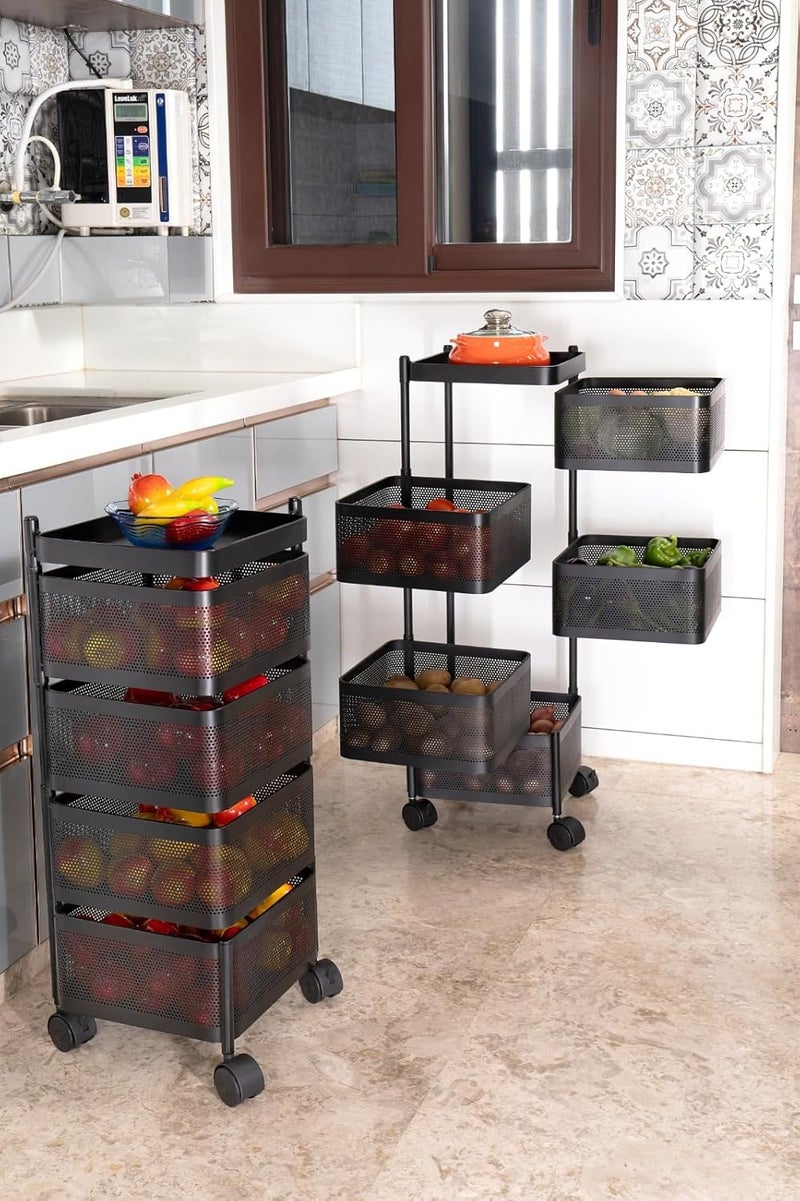 REWOP Kitchen Trolley with Wheels Kitchen Organizer Items and Storage Solutions for Square Kitchen Organizer and Kitchen Accessories Items Revolving Vegetable Kitchen Rack Black 5 Layer - Image 5