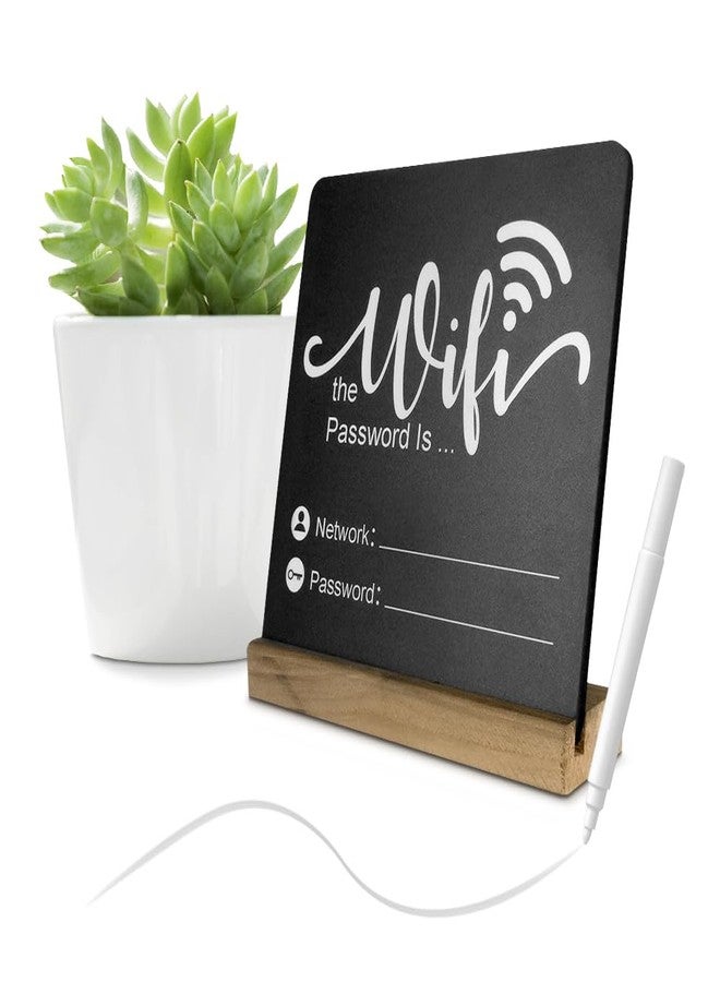 Fosinz Wifi Password Sign Wooden WiFi Sign Wireless Network Sign Table Chalkboard for Restaurant Supermarket Office Home Bar Coffee (6.1"HX5.9"W Black2) - Image 1