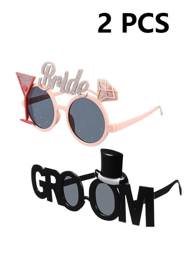 Bride and Groom Sunglasses 2Pcs Bridal Shower Eyewear, Party Eyeglasses Photo Props Night Bridal Eyeglasses Wedding Hen Party Favors - Image 1