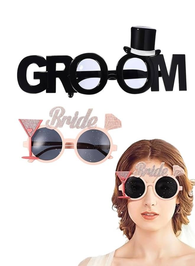 Bride and Groom Sunglasses 2Pcs Bridal Shower Eyewear, Party Eyeglasses Photo Props Night Bridal Eyeglasses Wedding Hen Party Favors - Image 4