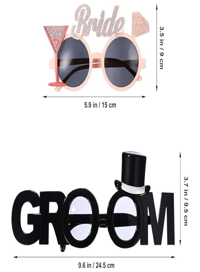 Bride and Groom Sunglasses 2Pcs Bridal Shower Eyewear, Party Eyeglasses Photo Props Night Bridal Eyeglasses Wedding Hen Party Favors - Image 2