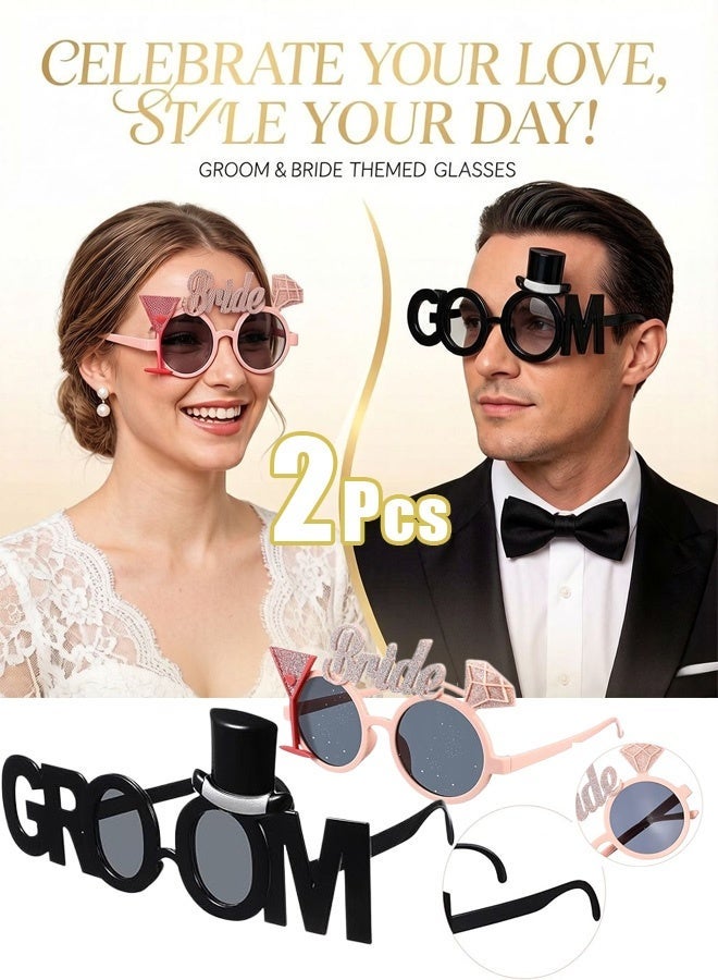 نظارات العروس والعريس 2 قطعة لحفلة ما قبل الزفاف، نظارات للحفلات، إكسسوارات تصوير للزفاف، نظارات ليلية للعروس، هدايا لحفلة العزوبية - Image 1