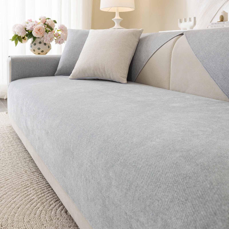 Aucrovee Soft Plush Couch Cover Washable Non Slip Pluffy Sectional Sofa Covers for 3 Cushion Couch Sofa L Sharped Sofa Slipcover Furniture Protector for Pets 1 PCS 36x82 Light Grey - Image 2