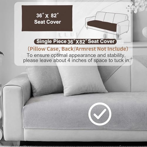Aucrovee Soft Plush Couch Cover Washable Non Slip Pluffy Sectional Sofa Covers for 3 Cushion Couch Sofa L Sharped Sofa Slipcover Furniture Protector for Pets 1 PCS 36x82 Light Grey - Image 3