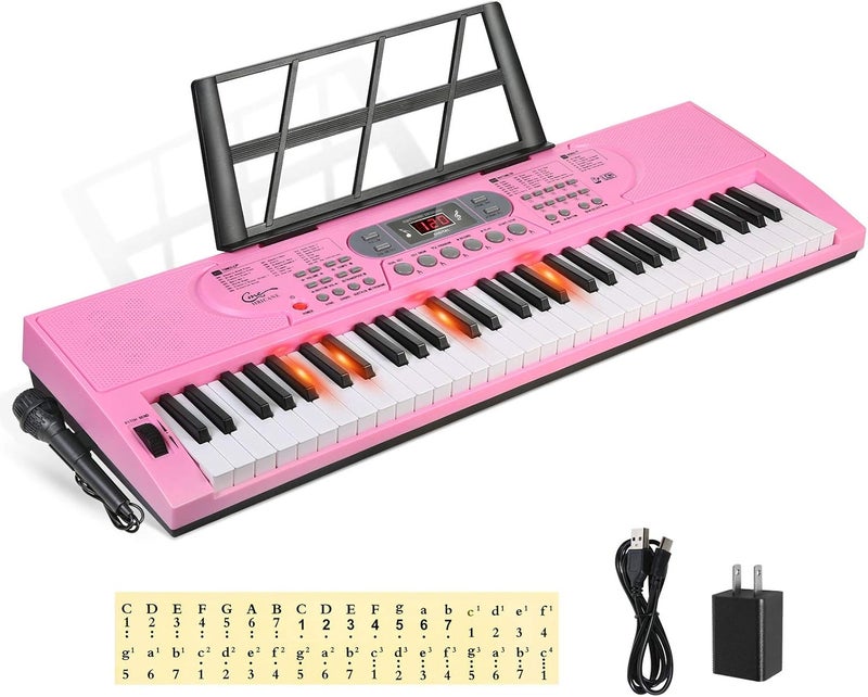 Hricane Keyboard Piano Lighted Keys for Beginner Adults Teens Kids, 61 Key Electronic Music Keyboard with Teaching Modes Powered by USB or Battery with LCD Display Microphone Headphone Jack - Image 1