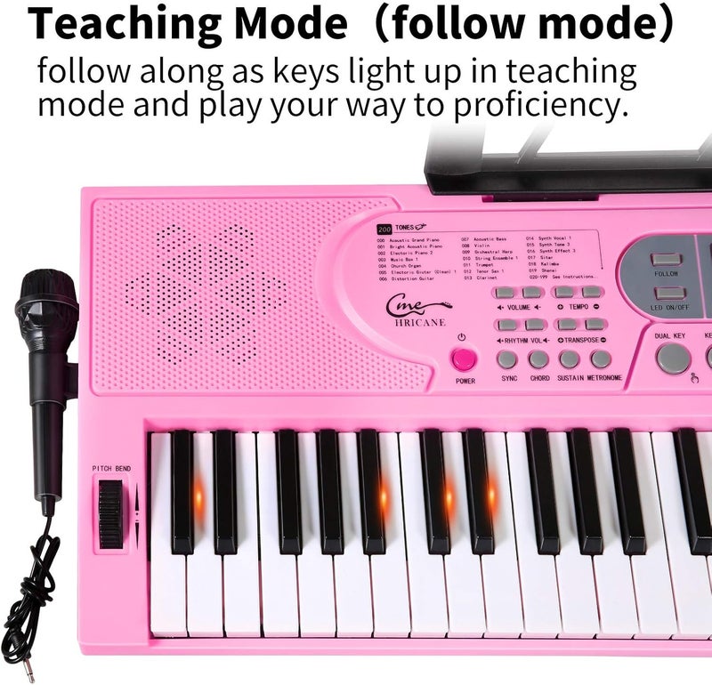 Hricane Keyboard Piano Lighted Keys for Beginner Adults Teens Kids, 61 Key Electronic Music Keyboard with Teaching Modes Powered by USB or Battery with LCD Display Microphone Headphone Jack - Image 5