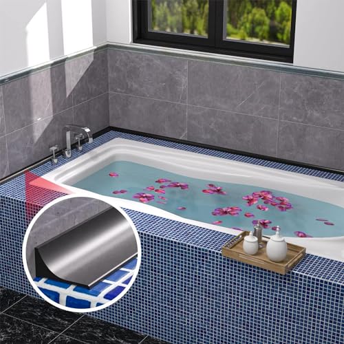 RANUR Silicone Water Stopper with Glue Collapsible Threshold Water Dam Barrier Strip for Shower, Self-Adhesive Kitchen Sink, Water Retaining Stopper, Dry and Wet Separation Strip (Black, 1 Meter) - Image 3