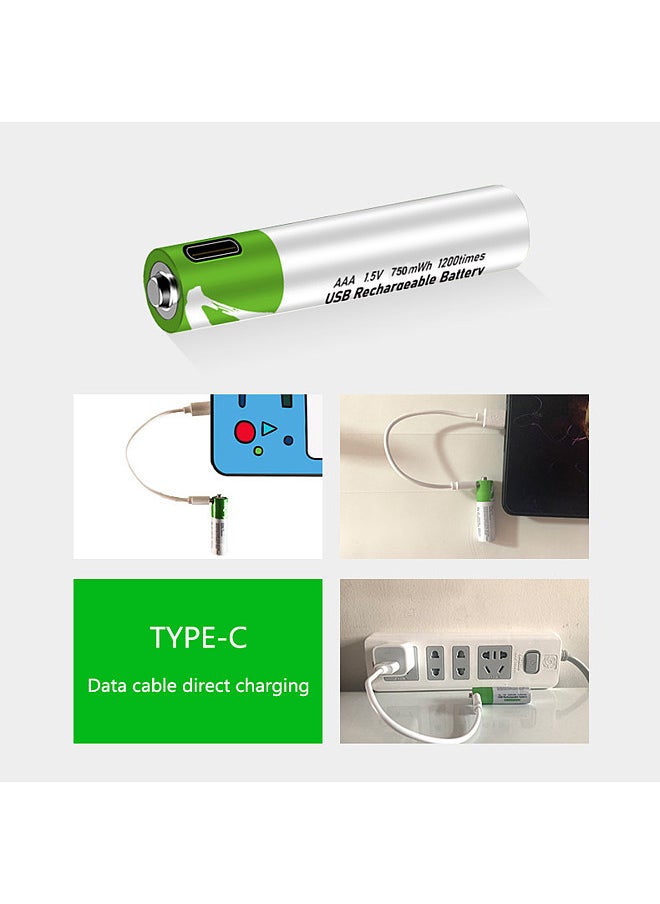 Generic - Type-C Port Rechargeable AAA Lithium Battery 1.5V Battery 750mWh High Capacity Constant Voltage Quick Recharge Environmental Friendly Utility Reusable Battery for Password Lock - Image 1