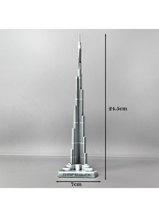 سوق الهدايا التذكارية مجسم معدني لبرج خليفة في دبي، 24.5 سم (9.65 بوصة) | طلاء فضي فاخر يدوم طويلاً - Image 3