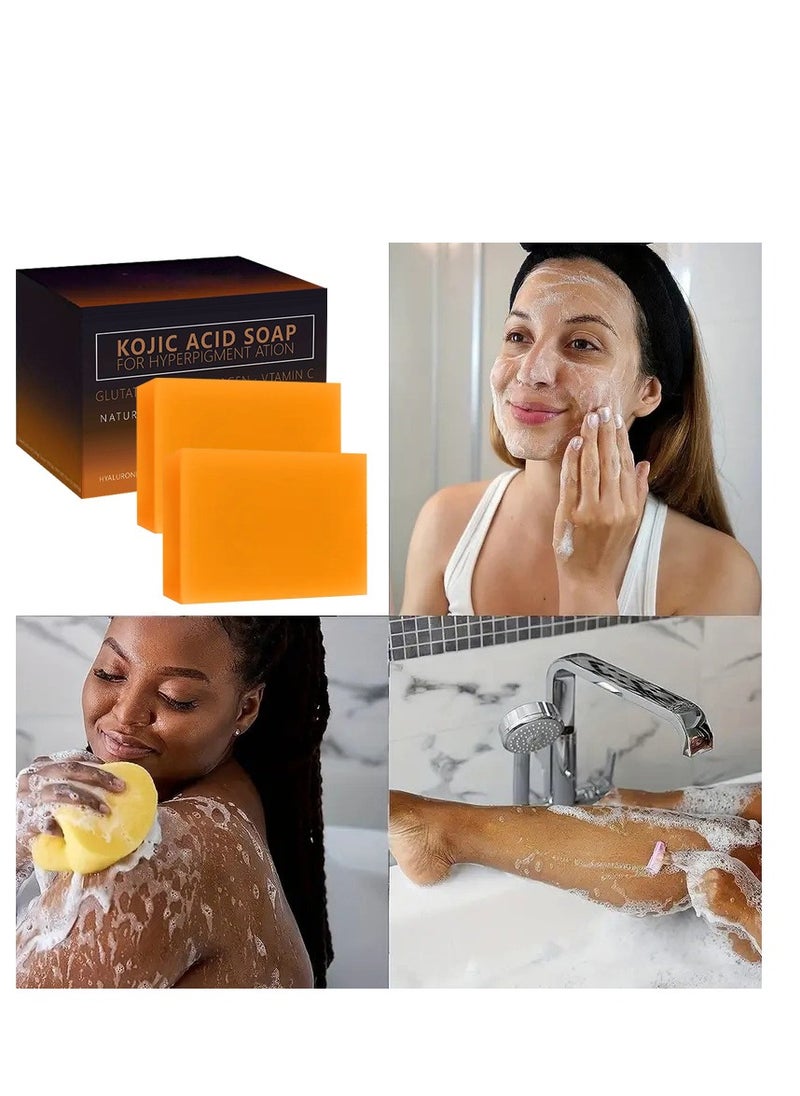 KOJIC ACID Lemon Turmeric Kojic Acid Dark Spot Remover Soap Bars with Vitamin C, Retinol, Collagen, Turmeric - Original Japanese Complex Infused with Hyaluronic Acid, Vitamin E, Shea Butter, Castile Olive Oil  - Image 3