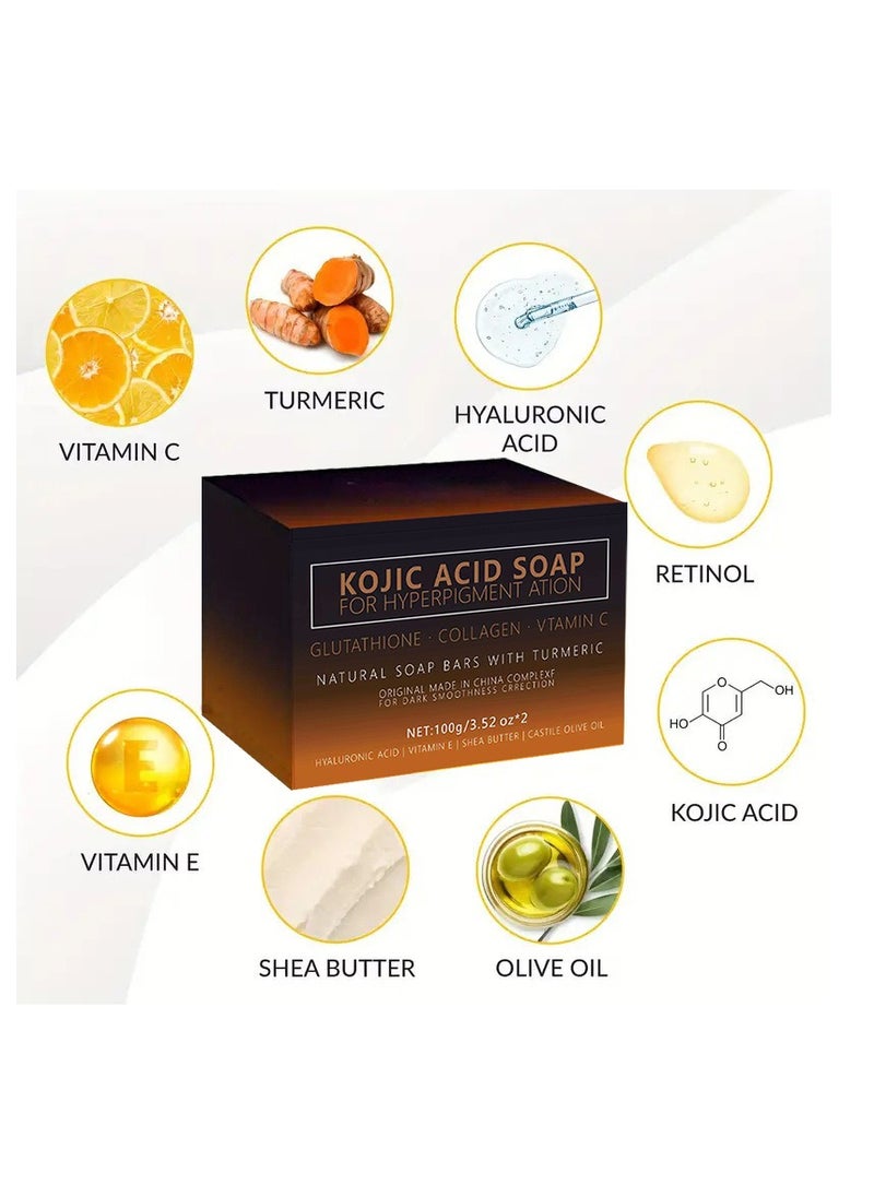 KOJIC ACID Lemon Turmeric Kojic Acid Dark Spot Remover Soap Bars with Vitamin C, Retinol, Collagen, Turmeric - Original Japanese Complex Infused with Hyaluronic Acid, Vitamin E, Shea Butter, Castile Olive Oil  - Image 5
