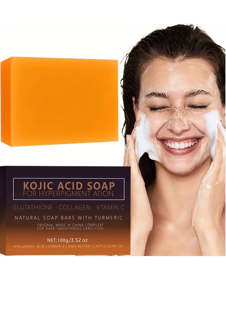 KOJIC ACID Lemon Turmeric Kojic Acid Dark Spot Remover Soap Bars with Vitamin C, Retinol, Collagen, Turmeric - Original Japanese Complex Infused with Hyaluronic Acid, Vitamin E, Shea Butter, Castile Olive Oil  - Image 1