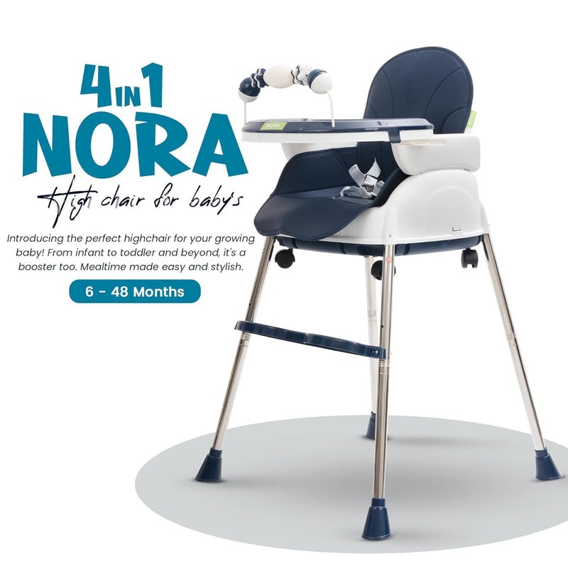 Baybee 4 in 1 Nora Convertible High Chair for KidsAdjustable Height and Footrest, Baby Toddler Feeding Booster Seat with Tray, Wheels, Safety Belt and Cushion For 6 Months to 4 Years (Dark Blue) - Image 5
