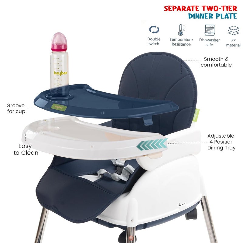 Baybee 4 in 1 Nora Convertible High Chair for KidsAdjustable Height and Footrest, Baby Toddler Feeding Booster Seat with Tray, Wheels, Safety Belt and Cushion For 6 Months to 4 Years (Dark Blue) - Image 4