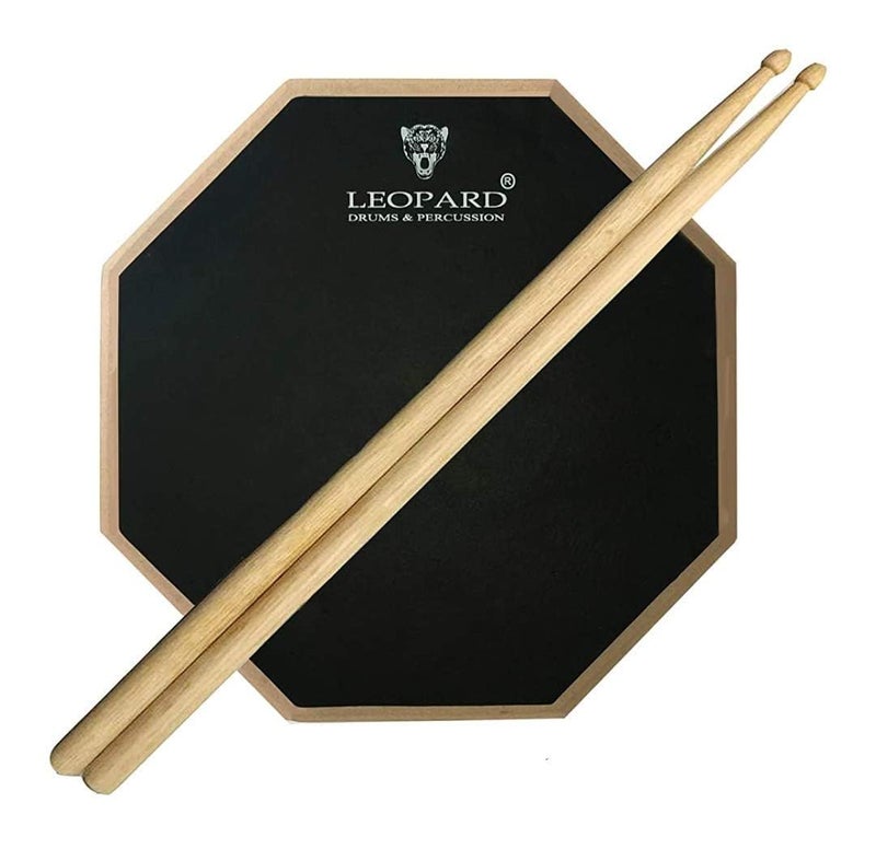 LEOPARD 12 inches 3 surface drum practice pad with bag and premium quality drumsticks - Image 1
