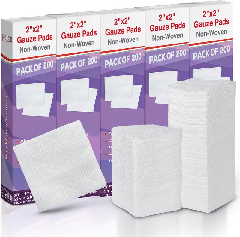 HEALQU 1000 Gauze Pads 2x2  Soft NonWoven 4Ply for Tooth Extractions and Dental Procedures  NonSterile Square Sponges for First Aid Surgical  Wound Dressing 5 Packs of 200 - Image 1