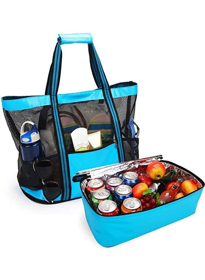 NIBEMINENT Mesh Beach Picnic Tote With Insulated Cooler Bag - Image 1