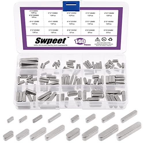 Swpeet 140Pcs 16 Sizes Stainless Steel 3mm 4mm 5mm 6mm Round Ended Feather Key Parallel Drive Shaft Keys Set Key Stock Assortment for Fasteners Mechanical Industry - Image 1