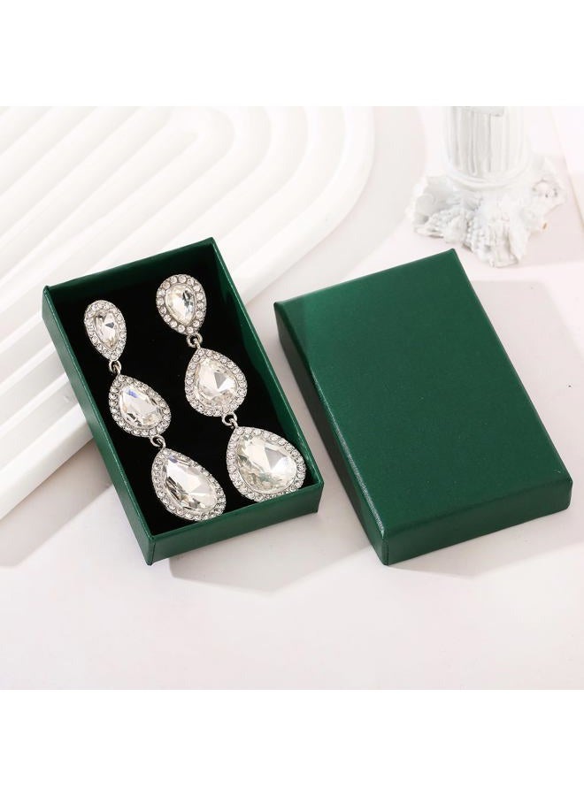 Moiegouct Silver Clear Rhinestone Teardrop Earrings Vintage Crystal Long Dangle Drop Earrings for Women Wedding Prom Costume - Image 4
