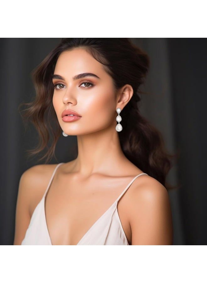Moiegouct Silver Clear Rhinestone Teardrop Earrings Vintage Crystal Long Dangle Drop Earrings for Women Wedding Prom Costume - Image 3