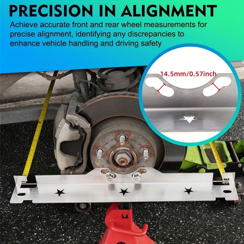 2pcs Stainless Steel Advanced Wheel Alignment Tools With Suspension Holes Includes Two 118.11 Inch Tape Measure And Pair Of Silvery Toe Alignment Plates - Image 3