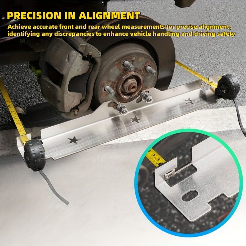 2pcs Stainless Steel Advanced Wheel Alignment Tools With Suspension Holes Includes Two 118.11 Inch Tape Measure And Pair Of Silvery Toe Alignment Plates - Image 4
