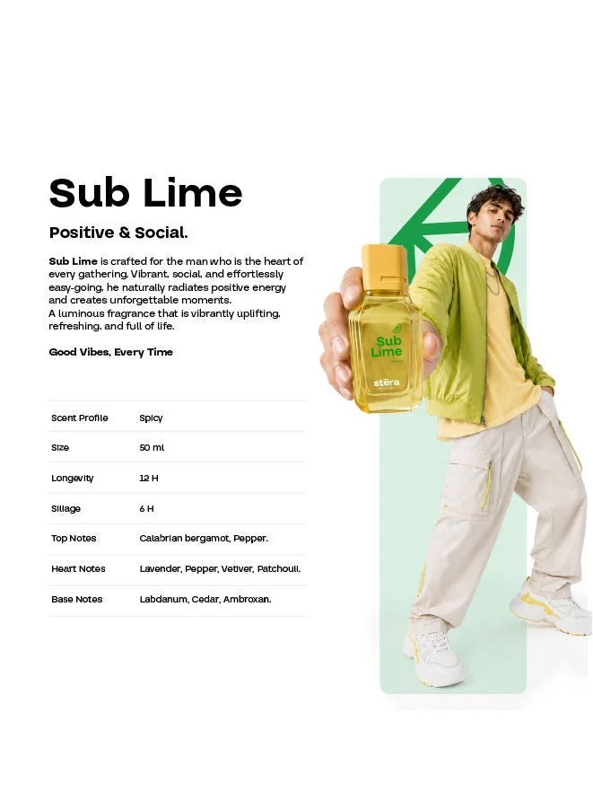 Stera Perfume SUB LIME Perfume For Men | Eau De Parfum - 50ml | Long Lasting Spicy Scent | Premium Quality Travel Size Men's Fragrance
