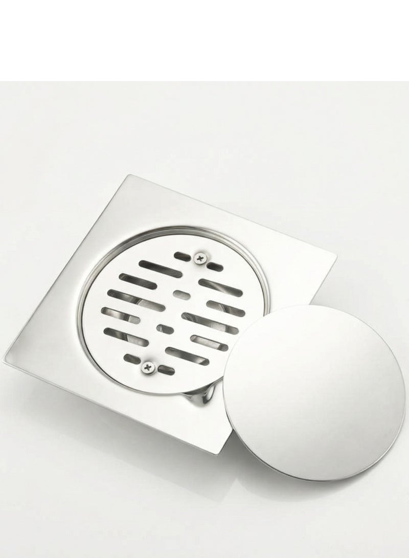 دائرة خضراء مصرف أرضي من الفولاذ المقاوم للصدأ 304 مقاس 15×15 سم (يناسب مصرفًا مقاس 4 بوصات) - مصرف دش مخفي مدمج بالبلاط - مضاد للرائحة، ومقاوم للصدأ، ومُجمد للشعر - للحمام والمطبخ والشرفة - وفقًا للمعايير الإماراتية - Image 1