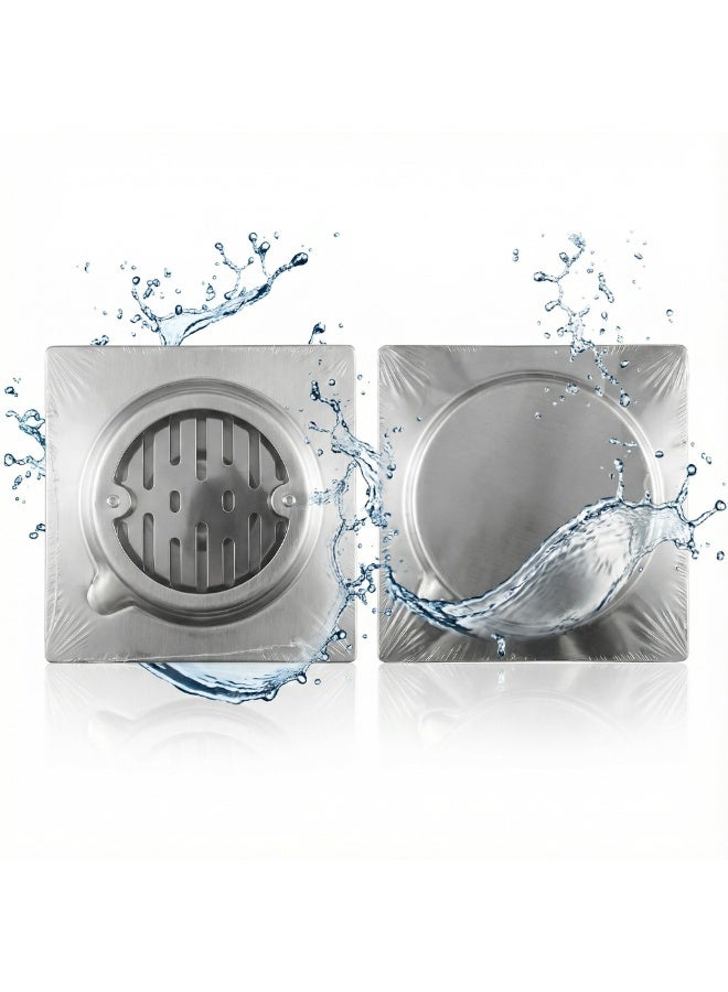 دائرة خضراء مصرف أرضي من الفولاذ المقاوم للصدأ 304 مقاس 15×15 سم (يناسب مصرفًا مقاس 4 بوصات) - مصرف دش مخفي مدمج بالبلاط - مضاد للرائحة، ومقاوم للصدأ، ومُجمد للشعر - للحمام والمطبخ والشرفة - وفقًا للمعايير الإماراتية - Image 3