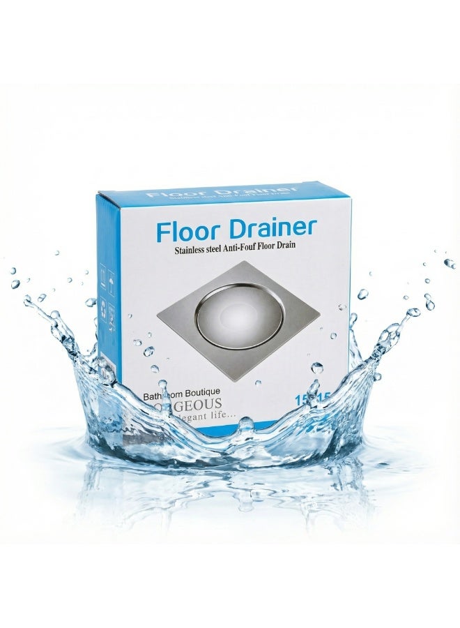 دائرة خضراء مصرف أرضي من الفولاذ المقاوم للصدأ 304 مقاس 15×15 سم (يناسب مصرفًا مقاس 4 بوصات) - مصرف دش مخفي مدمج بالبلاط - مضاد للرائحة، ومقاوم للصدأ، ومُجمد للشعر - للحمام والمطبخ والشرفة - وفقًا للمعايير الإماراتية - Image 4