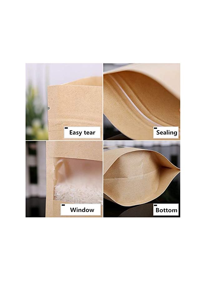 S-TOP 50 pcs Kraft Bags with Window Stand Up Ziplock Seal Paper Bag Resealable Large Food Storage Pouch 1oz 3.5Ã—5.5in - Image 3