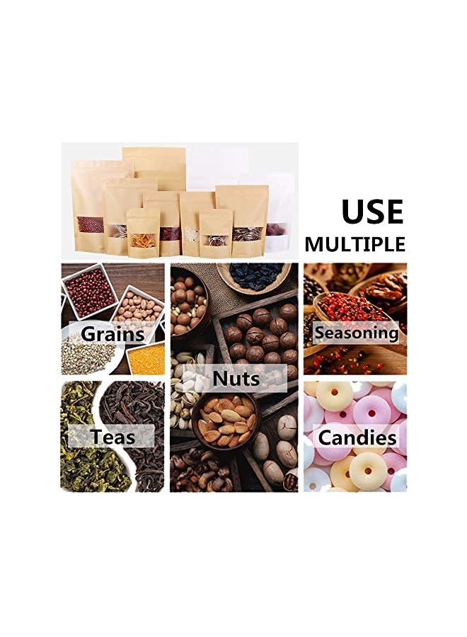 S-TOP 50 pcs Kraft Bags with Window Stand Up Ziplock Seal Paper Bag Resealable Large Food Storage Pouch 1oz 3.5Ã—5.5in - Image 2