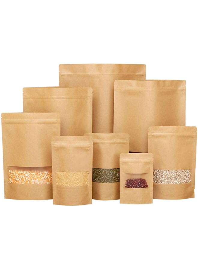 S-TOP 50 pcs Kraft Bags with Window Stand Up Ziplock Seal Paper Bag Resealable Large Food Storage Pouch 1oz 3.5Ã—5.5in - Image 1