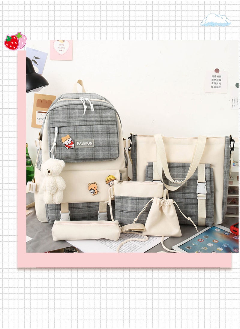 Moovant - 5-Piece Backpack Set, Fashion Functional Schoolbag Suit, Kawaii Backpack, Practical Shoulder Bag, with Random Pendant, Convenient for School, Travel, Commuting - Image 1
