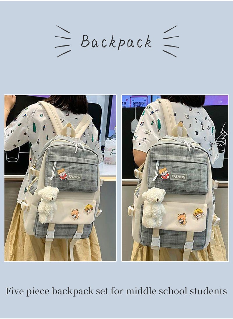Moovant - 5-Piece Backpack Set, Fashion Functional Schoolbag Suit, Kawaii Backpack, Practical Shoulder Bag, with Random Pendant, Convenient for School, Travel, Commuting - Image 1