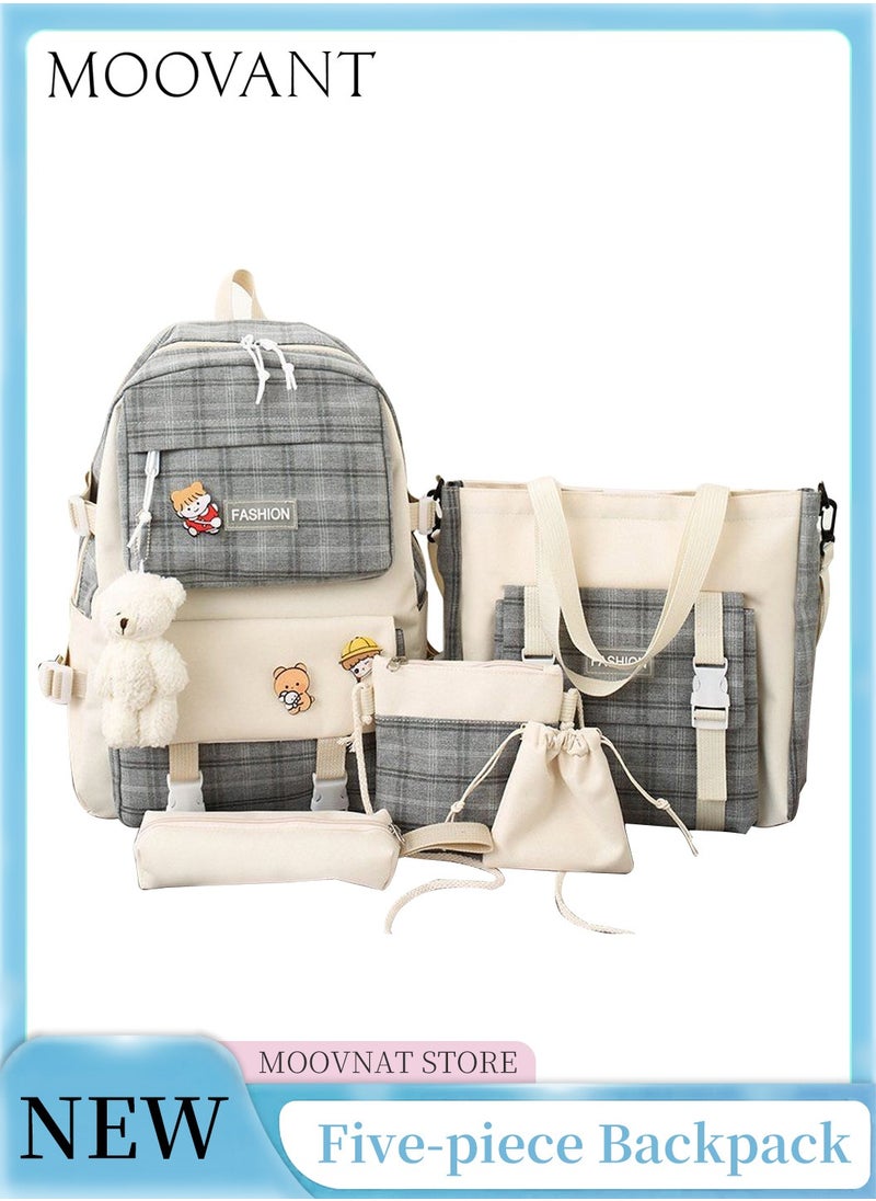 Moovant - 5-Piece Backpack Set, Fashion Functional Schoolbag Suit, Kawaii Backpack, Practical Shoulder Bag, with Random Pendant, Convenient for School, Travel, Commuting - Image 1