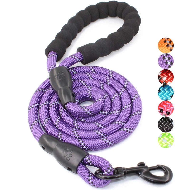 BAAPET 2/4/5/6 FT Dog Leash with Comfortable Padded Handle and Highly Reflective Threads for Small Medium and Large Dogs (5FT-1/2'', Purple) - Image 1