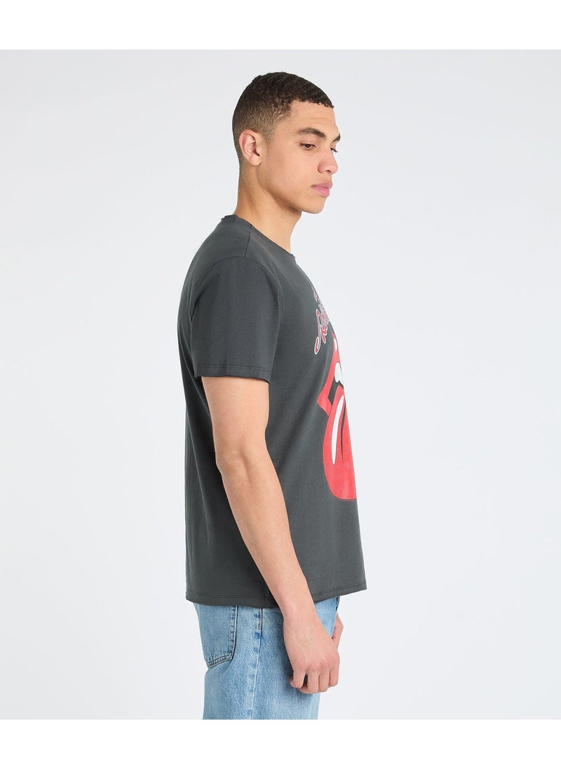 AMPLIFIED - The Rolling Stones Vintage Logo T-Shirt Charcoal Grey - Image 1