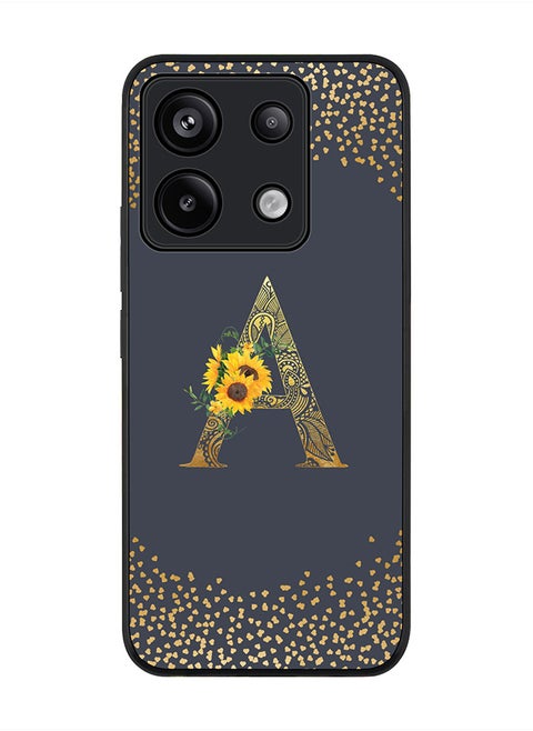 Rugged Black Edge Case for Xiaomi Redmi Note 13 Pro 5G Case Cover- Custom Monogram Initial Letter Mandala Floral Pattern Alphabet - A(Grey)