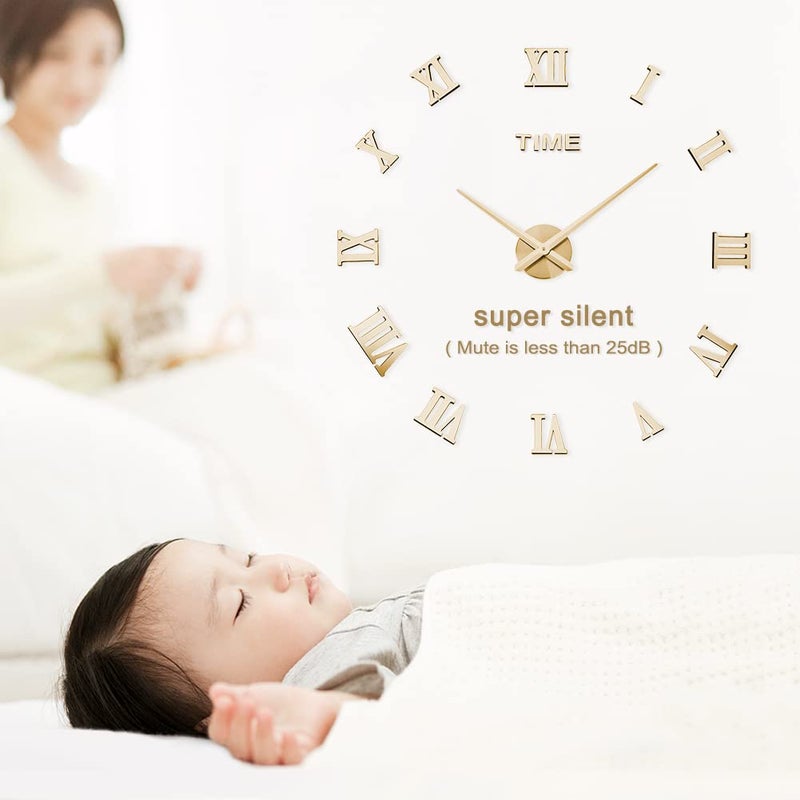 SIEMOO Large DIY Wall Clock Kit, 3D Frameless Wall Clock with Mirror Number Stickers for Home Living Room Bedroom Office Decoration-Silver 021 - Image 3