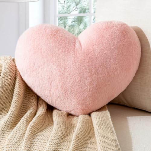 Vdoioe Heart Pillow Heart Shaped Throw Pillows Super Soft Faux Rabbit Fur Heart Throw Pillow Valentines Day Decorations PillowWedding Decor Women Girls Home Decoration