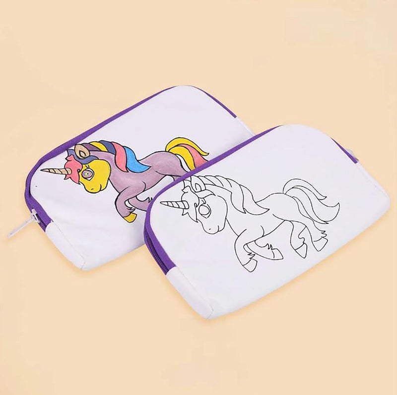 HOBBY INDIA DIY Canvas Pouch Painting Kit | Cute Zipper Makeup & Toiletry Case for Kids & Adults, Art Craft Set, Birthday Gift, School Stationery, Travel Pencil Organizer for Girls & Boys (Unicorn) - Image 5