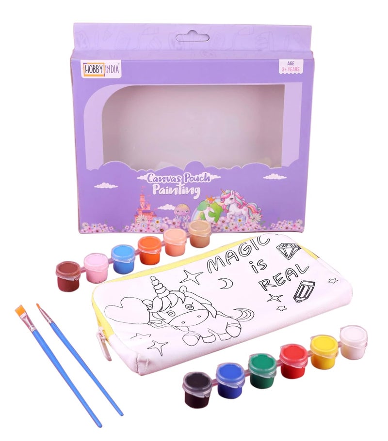 HOBBY INDIA DIY Canvas Pouch Painting Kit | Cute Zipper Makeup & Toiletry Case for Kids & Adults, Art Craft Set, Birthday Gift, School Stationery, Travel Pencil Organizer for Girls & Boys (Unicorn) - Image 4