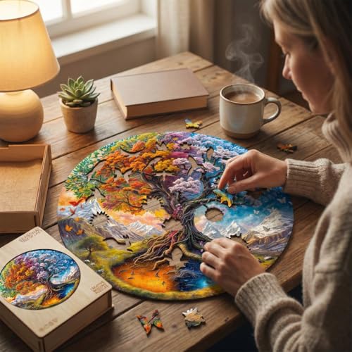 Jollitot Wooden Puzzles Adults Seasonal Tree of Life Wooden Puzzles 200 Pieces Unique Animal Shaped Wood Challenging Jigsaw Christmas Puzzles Gifts for Adults 114x114in - Image 5