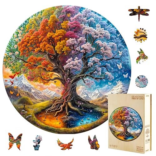 Jollitot Wooden Puzzles Adults Seasonal Tree of Life Wooden Puzzles 200 Pieces Unique Animal Shaped Wood Challenging Jigsaw Christmas Puzzles Gifts for Adults 114x114in - Image 1