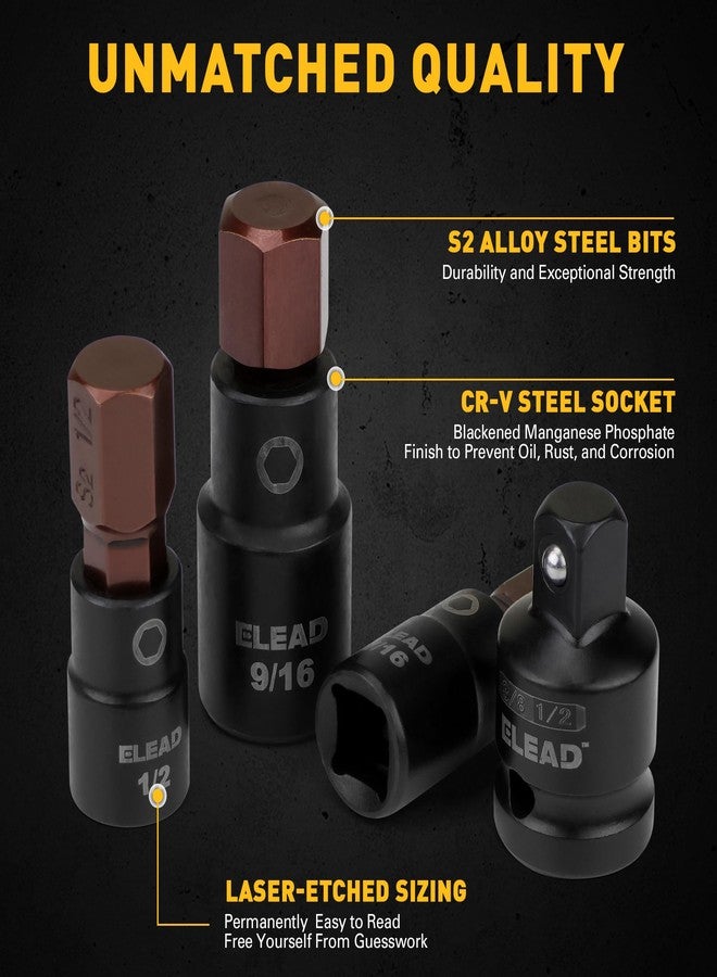 ELEAD مجموعة مفاتيح ربط صدمية سداسية من إيلياد، 16 قطعة، SAE - فولاذ S2 ممتاز، مجموعة مفاتيح ألين من 5/64 بوصة إلى 9/16 بوصة مع محولات، مقاسات 1/4 بوصة، 3/8 بوصة، و1/2 بوصة | أدوات ورشة ميكانيكي محترف - Image 5