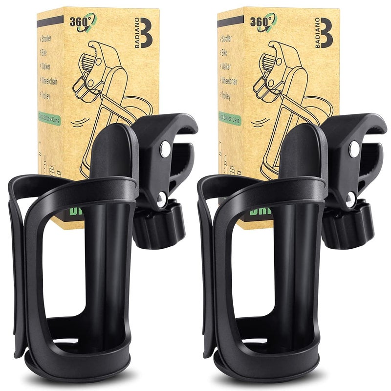 Badiano 2 Pack Stroller Drink Holders, Universal Cup and Bottle Holder for Trolleys, Walkers and Bikes - Image 1
