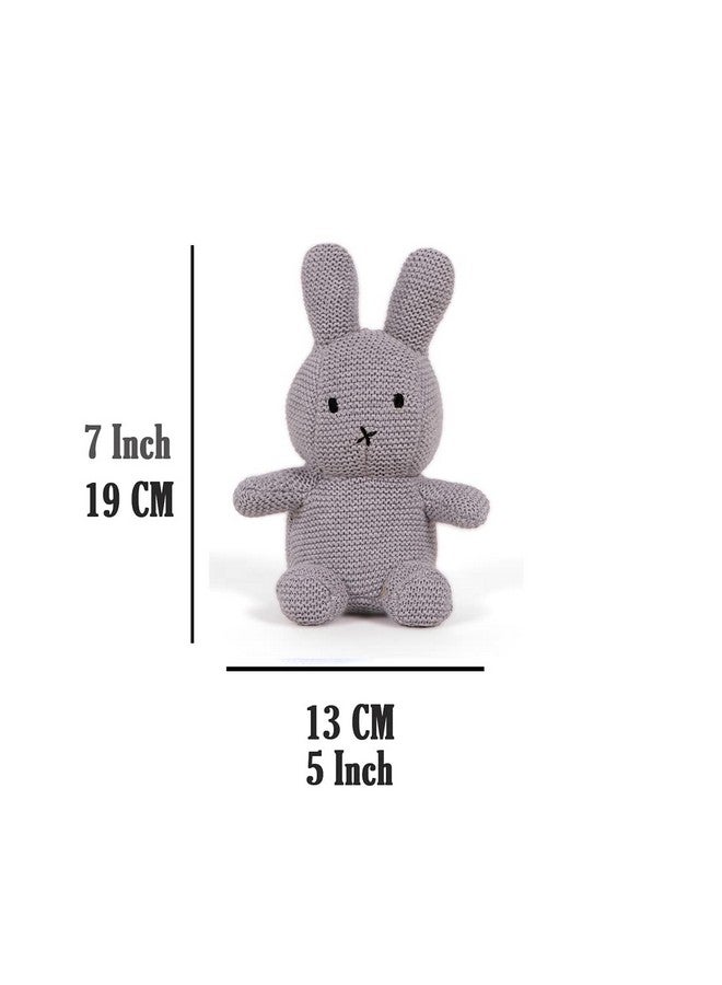Pluchi Cotton Knitted Grey Bobby Bunny Soft Toy for Babies & Kids 19cm x 13cm - Image 4