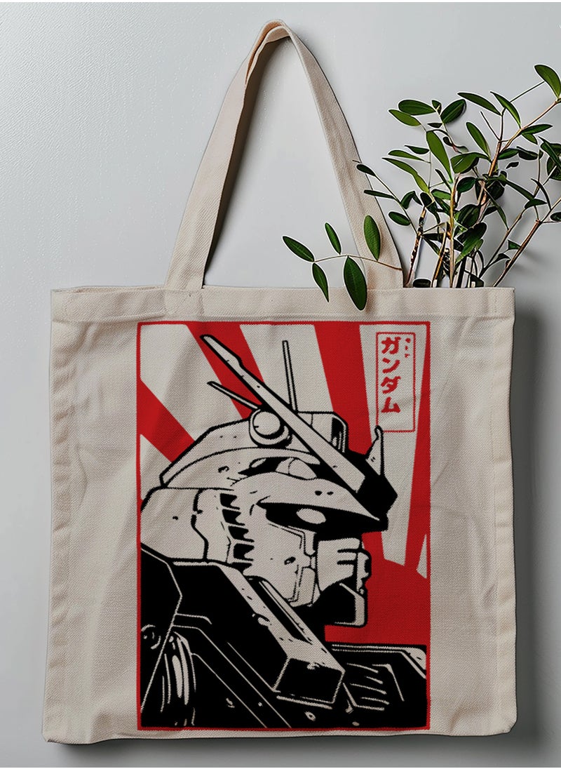 LOWHA Polyester Tote Bag with Shoulder Straps and Mobile Suit Gundam Anime Pattern  - Image 1